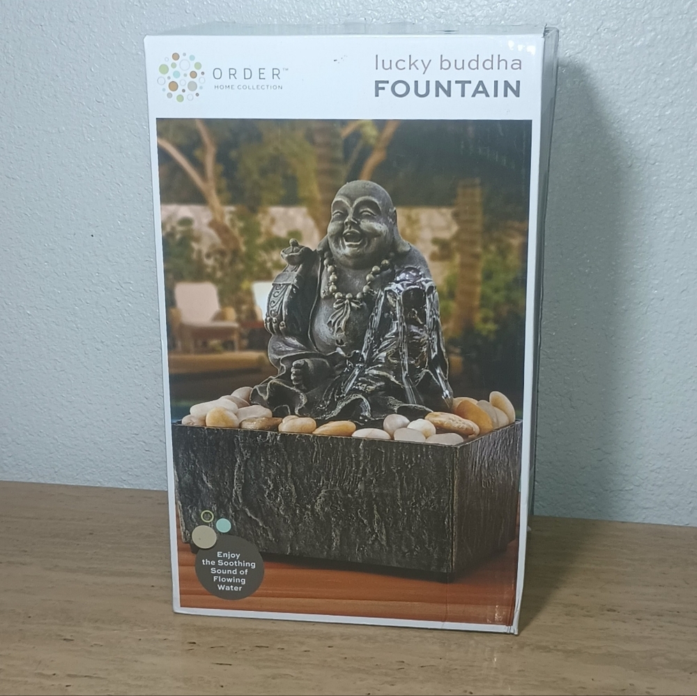 LUCKY BUDDHA Water FOUNTAIN w/Rocks Order Home Collection Battery Operation NIB